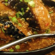 Sautéed Eggplants, silky tofu and hot sauce 