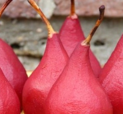 Pears in spiced served with custard 
